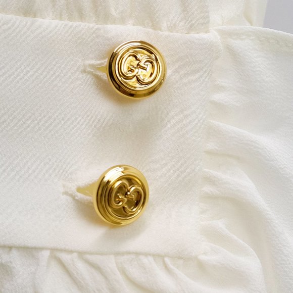 Gucci Spring 2022 Crêpe de Chine White Silk Ruffle Blouse - Picture 8 of 16